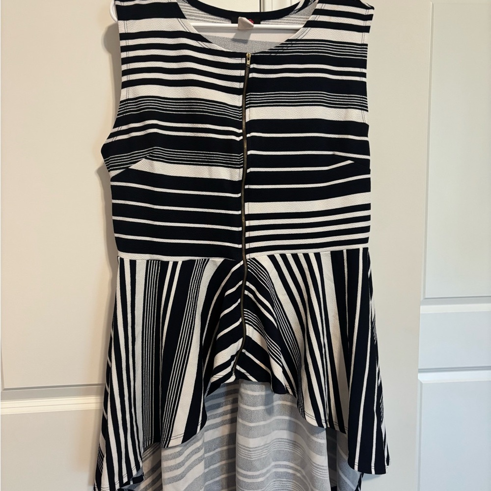 Blush Black and White Striped Zip-Front Top